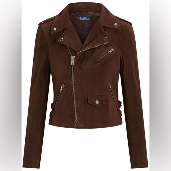 Polo Ralph Lauren notched-collar brown suede biker jacket - Picture 7 of 14